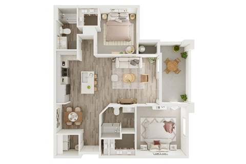 a234 floor plan  1 bedroom with 2 baths  129